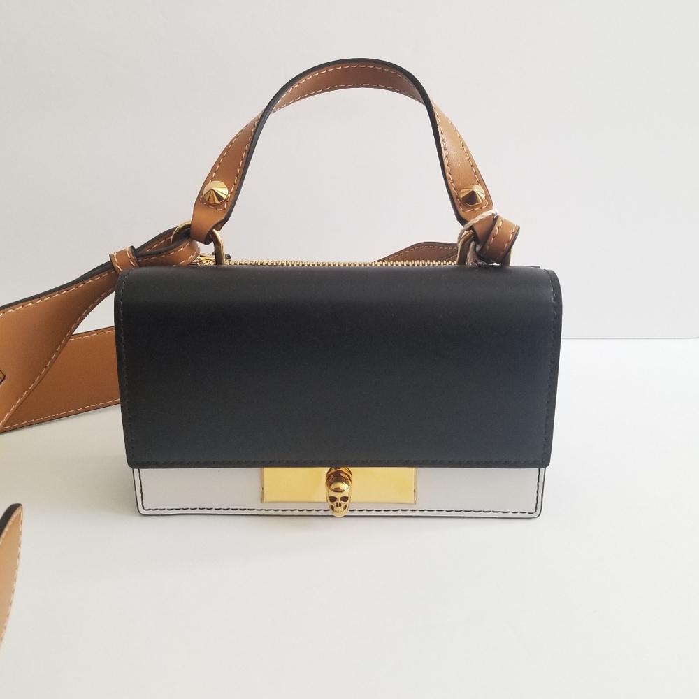 Alexander McQueen Skull Color Block Leather Crossbody Black White Brown …